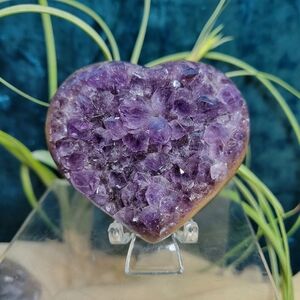 AH2 Amethyst Geode Heart With Stalactite & Banded Agate From Brazil | Home Decor